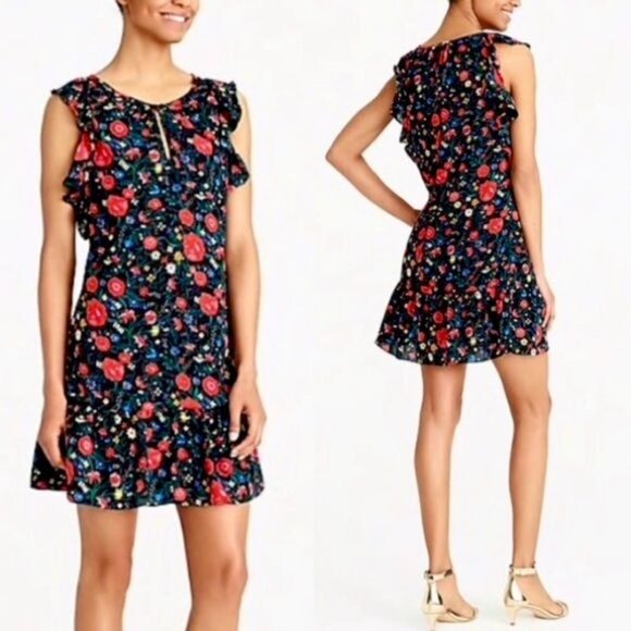 J. Crew Flutter Sleeve Black Floral Dress Small - Picture 6 of 6